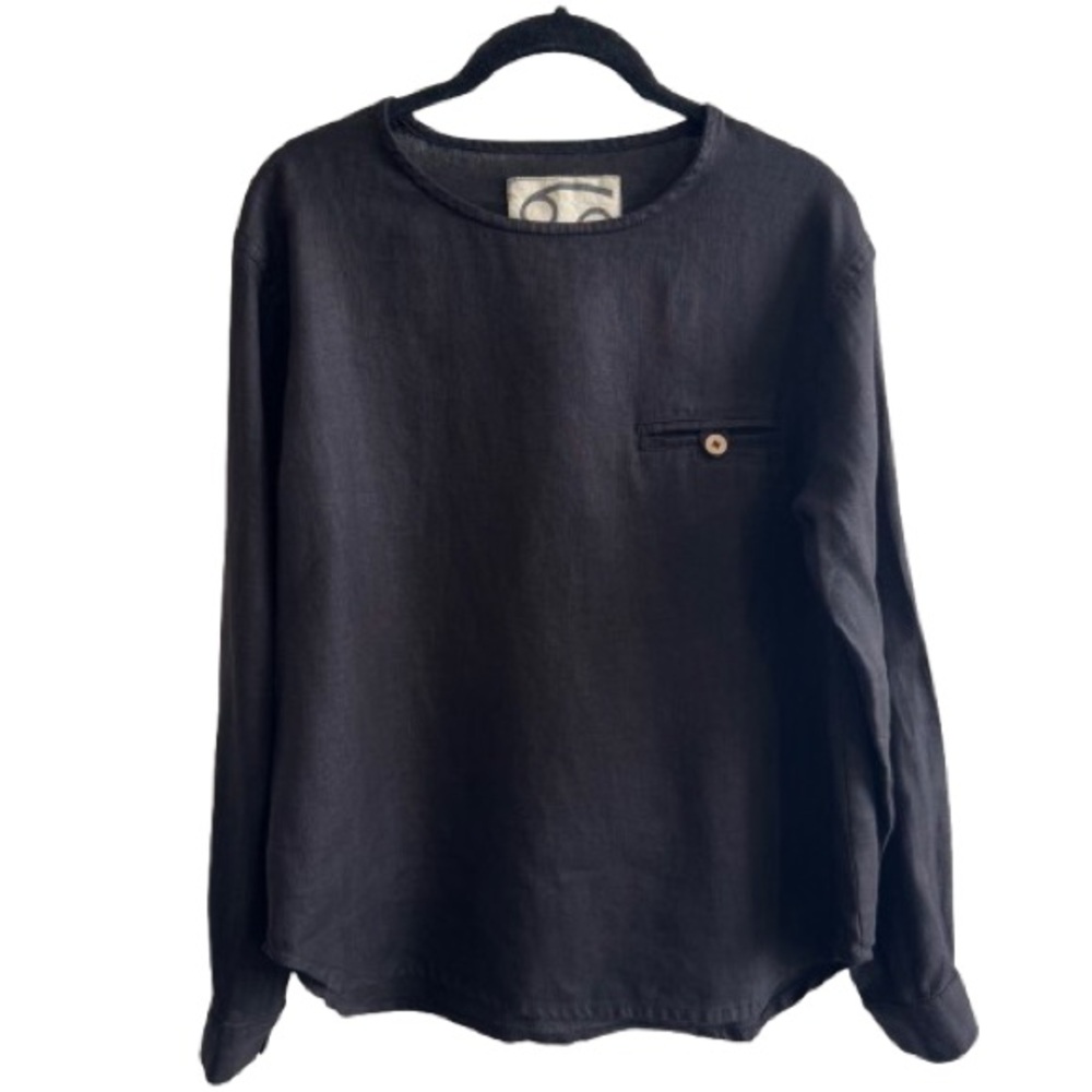 69 Sixty-Nine US Black Long Sleeve 100% Linen Shirt Minimal Lagenlook XS/S